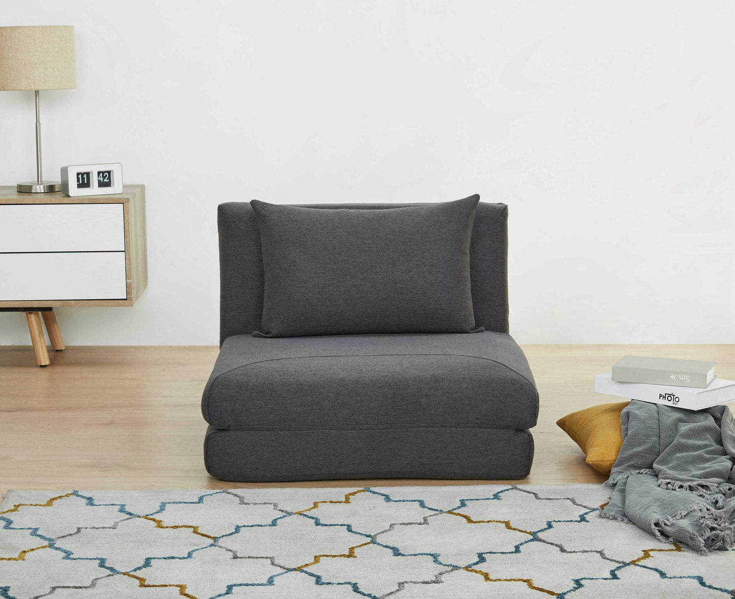 GIA Tri-Fold Convertible Sofa Bed with pillow, Dark Gray