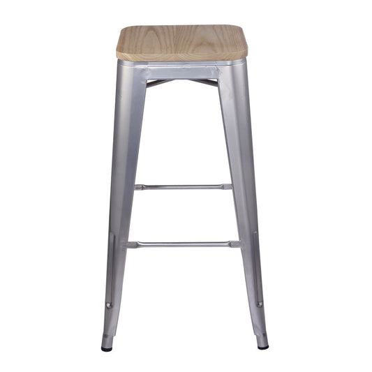 GIA 30 Inch Silver Stool with Wood Seat