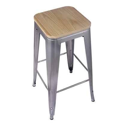 GIA 30 Inch Silver Stool with Wood Seat