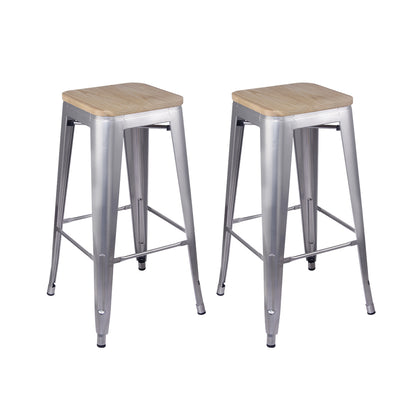 GIA 30 Inch Silver Stool with Wood Seat