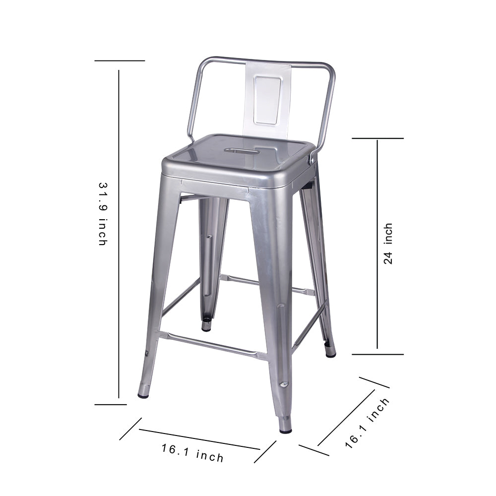 GIA 24 Inch Lowback Silver Metal Stool