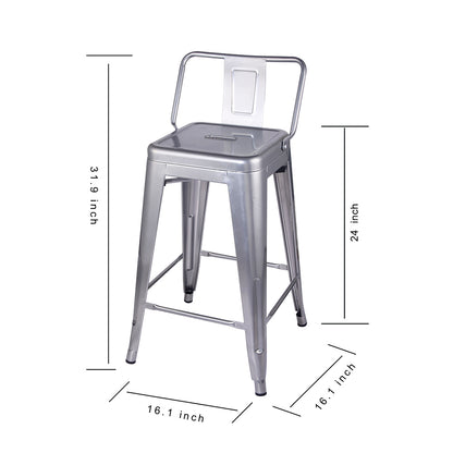 GIA 24 Inch Lowback Silver Metal Stool