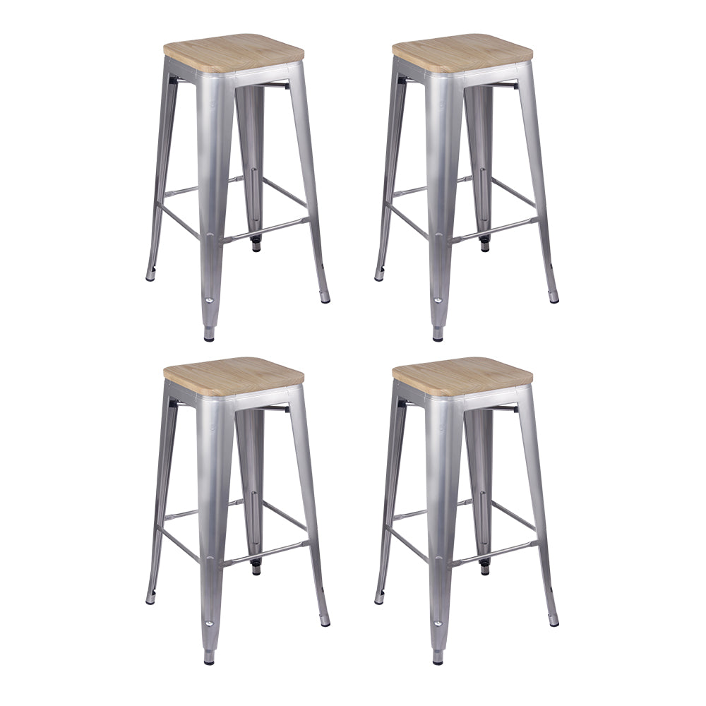 GIA 30 Inch Silver Stool with Wood Seat