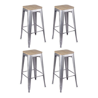 GIA 30 Inch Silver Stool with Wood Seat