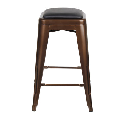 GIA Coffee Color 24 Inch Backless Metal Stool with Brown Leather Cushion