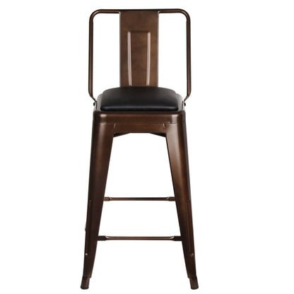 GIA 24 Inches High Back Coffee Metal Stool with Black PU Seat