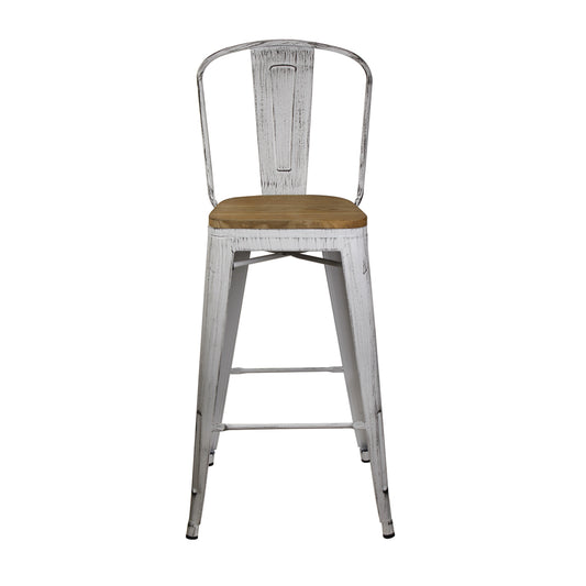 GIA 30 Inch Antique White Metal Bar Stool with Light Wood Seat
