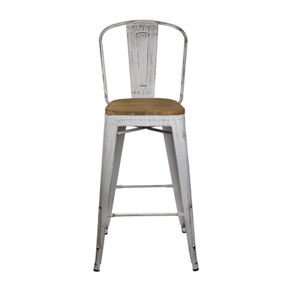 GIA 30 Inch Antique White Metal Bar Stool with Light Wood Seat