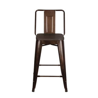 GIA 24 Inches High Back Coffee Stool with Dark Wood Seat