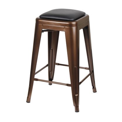 GIA Coffee Color 24 Inch Backless Metal Stool with Brown Leather Cushion