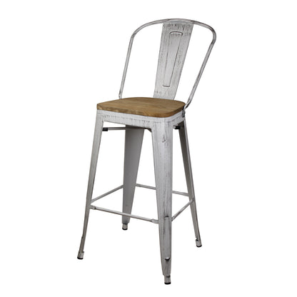 GIA 30 Inch Antique White Metal Bar Stool with Light Wood Seat