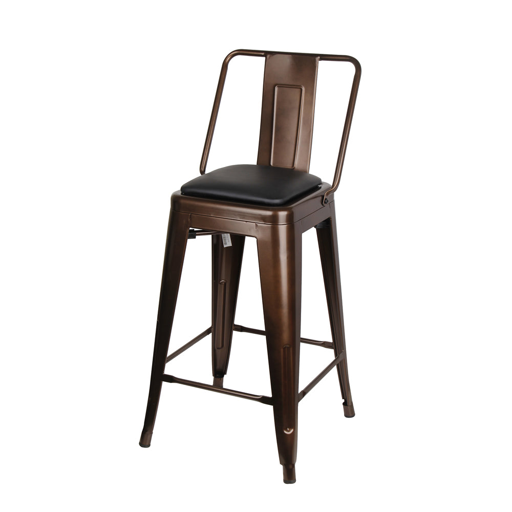 GIA 24 Inches High Back Coffee Metal Stool with Black PU Seat