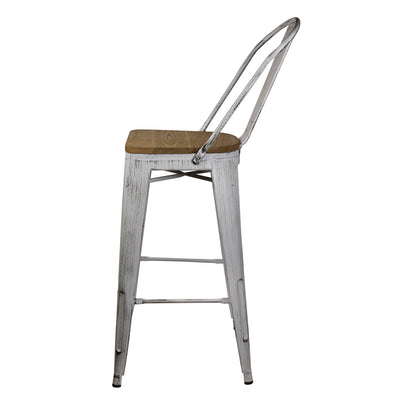 GIA 30 Inch Antique White Metal Bar Stool with Light Wood Seat