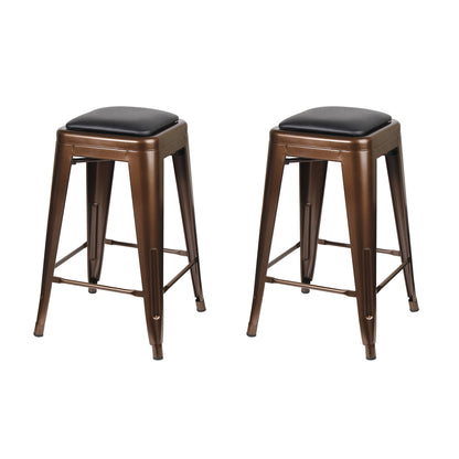 GIA Coffee Color 24 Inch Backless Metal Stool with Brown Leather Cushion