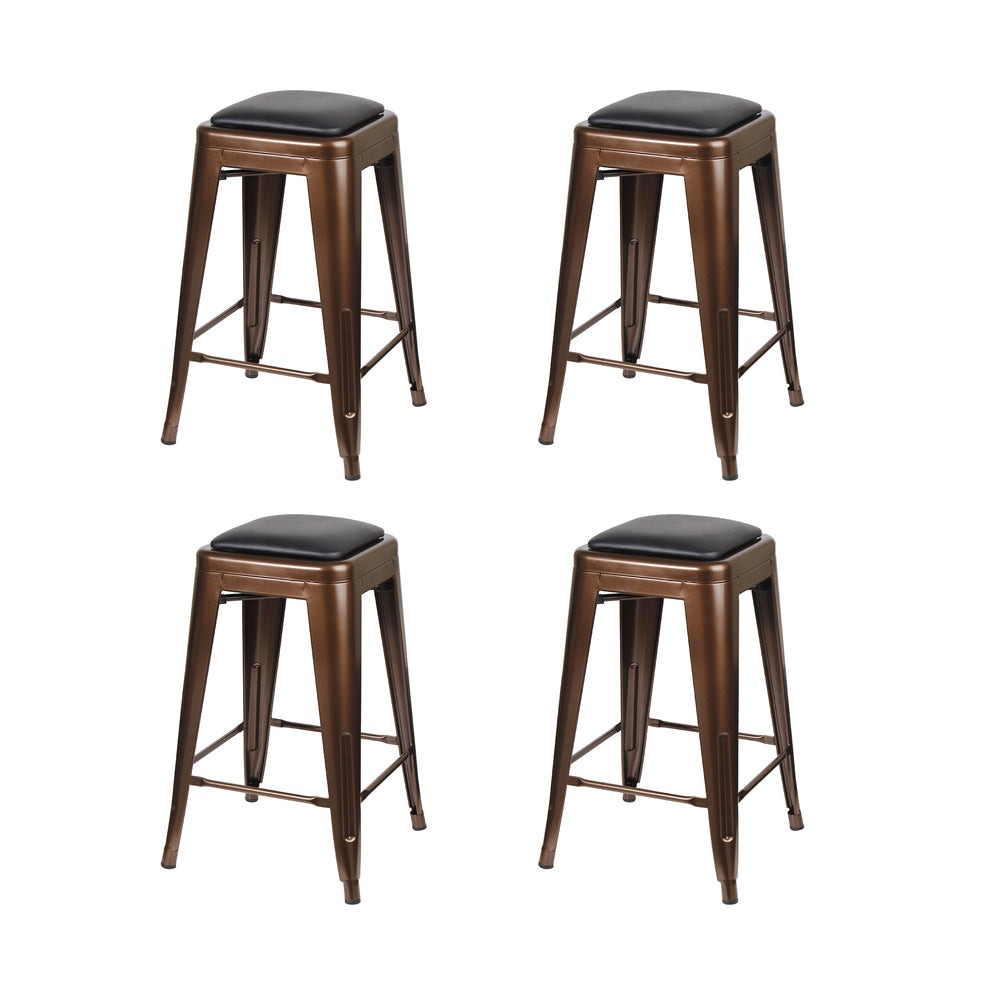 GIA Coffee Color 24 Inch Backless Metal Stool with Brown Leather Cushion