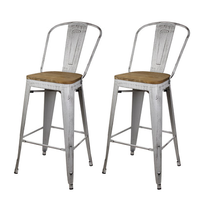 GIA 30 Inch Antique White Metal Bar Stool with Light Wood Seat