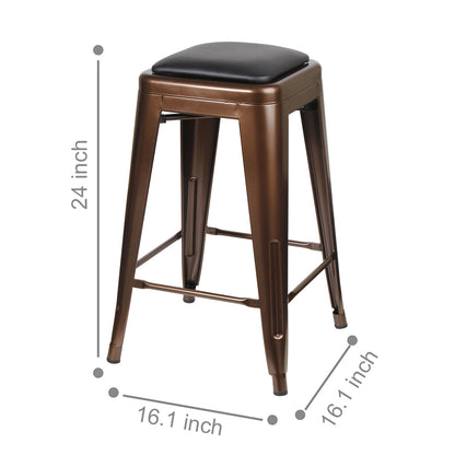 GIA Coffee Color 24 Inch Backless Metal Stool with Brown Leather Cushion