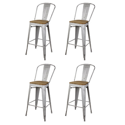 GIA 30 Inch Antique White Metal Bar Stool with Light Wood Seat