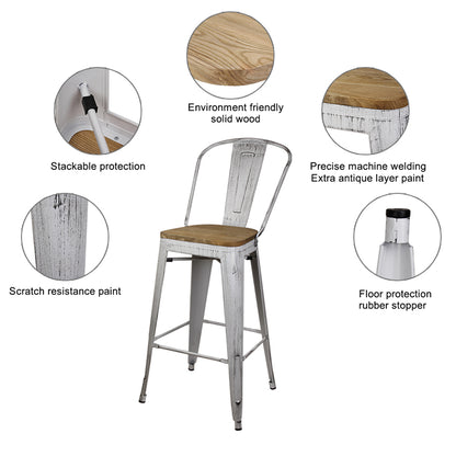 GIA 30 Inch Antique White Metal Bar Stool with Light Wood Seat