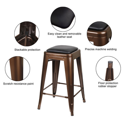 GIA Coffee Color 24 Inch Backless Metal Stool with Brown Leather Cushion