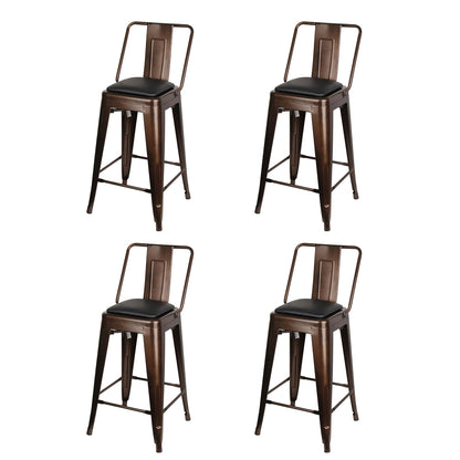 GIA 24 Inches High Back Coffee Metal Stool with Black PU Seat