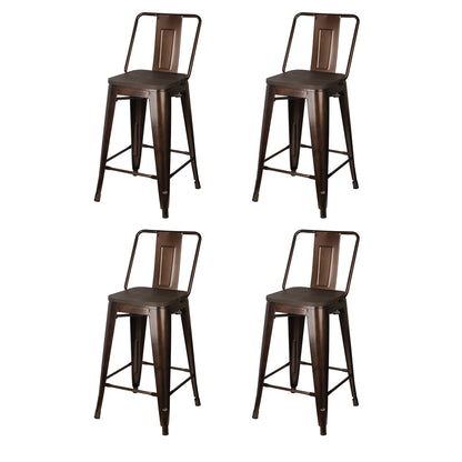 GIA 24 Inches High Back Coffee Stool with Dark Wood Seat