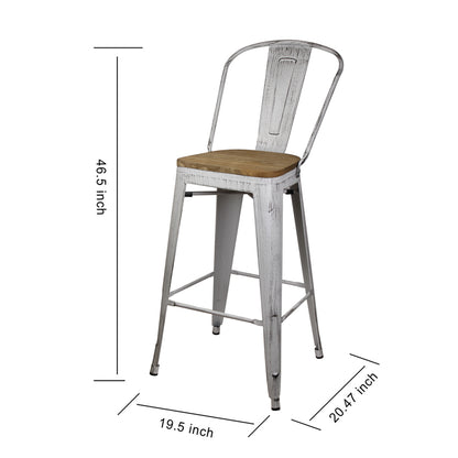 GIA 30 Inch Antique White Metal Bar Stool with Light Wood Seat