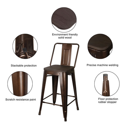 GIA 24 Inches High Back Coffee Stool with Dark Wood Seat