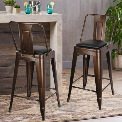 GIA 24 Inches High Back Coffee Metal Stool with Black PU Seat