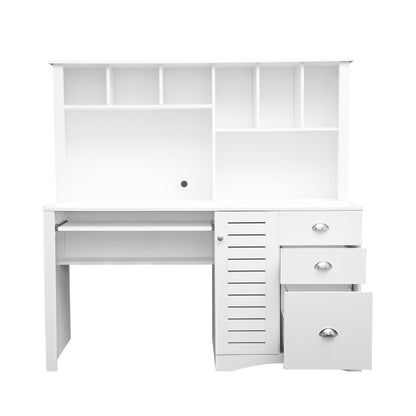 Home Office Computer Desk with Hutch, Antiqued White finish