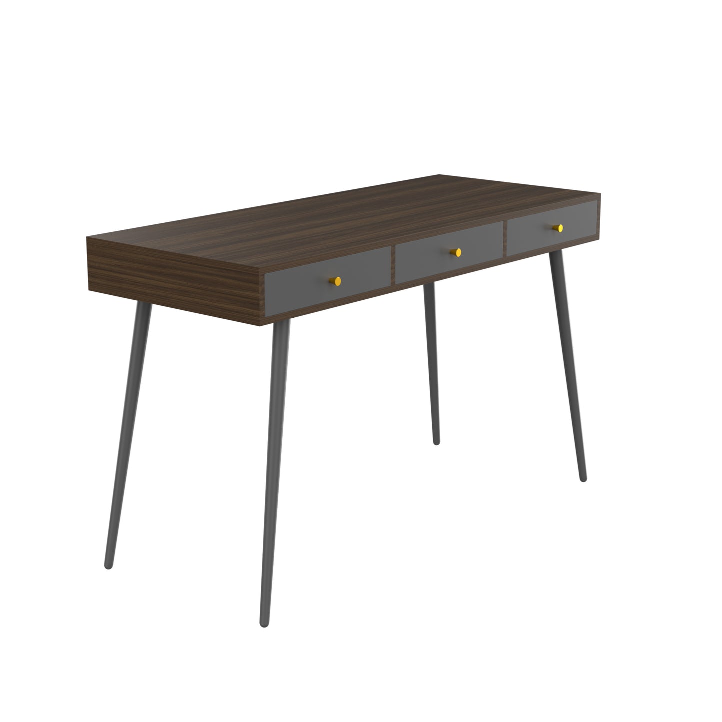 Update Writing Desk 47inch with 3 Drawers|Modern Mid Century Desk for Home Office (Walnut + Dark Grey)