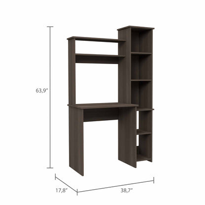 Marston 6-Shelf Writing Desk with Built-in Bookcase Smokey Oak