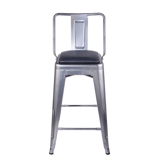 GIA 24 Inches High Back Silver Metal Stool with Black PU Seat