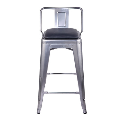 GIA 24 Inch Lowback Silver Stool with Black PU Seat