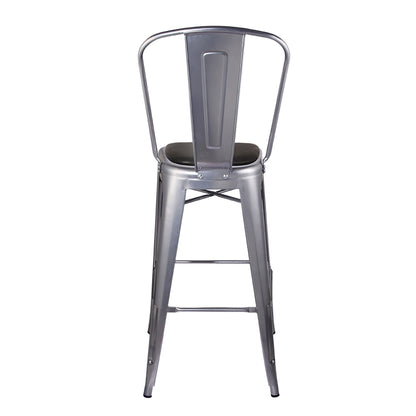 GIA Silver Metal Bar Stool with Black PU Cushion