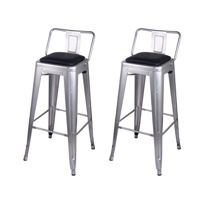 GIA 30 Inch Lowback Silver Stool with Black PU Seat