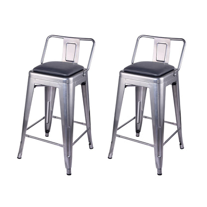 GIA 24 Inch Lowback Silver Stool with Black PU Seat