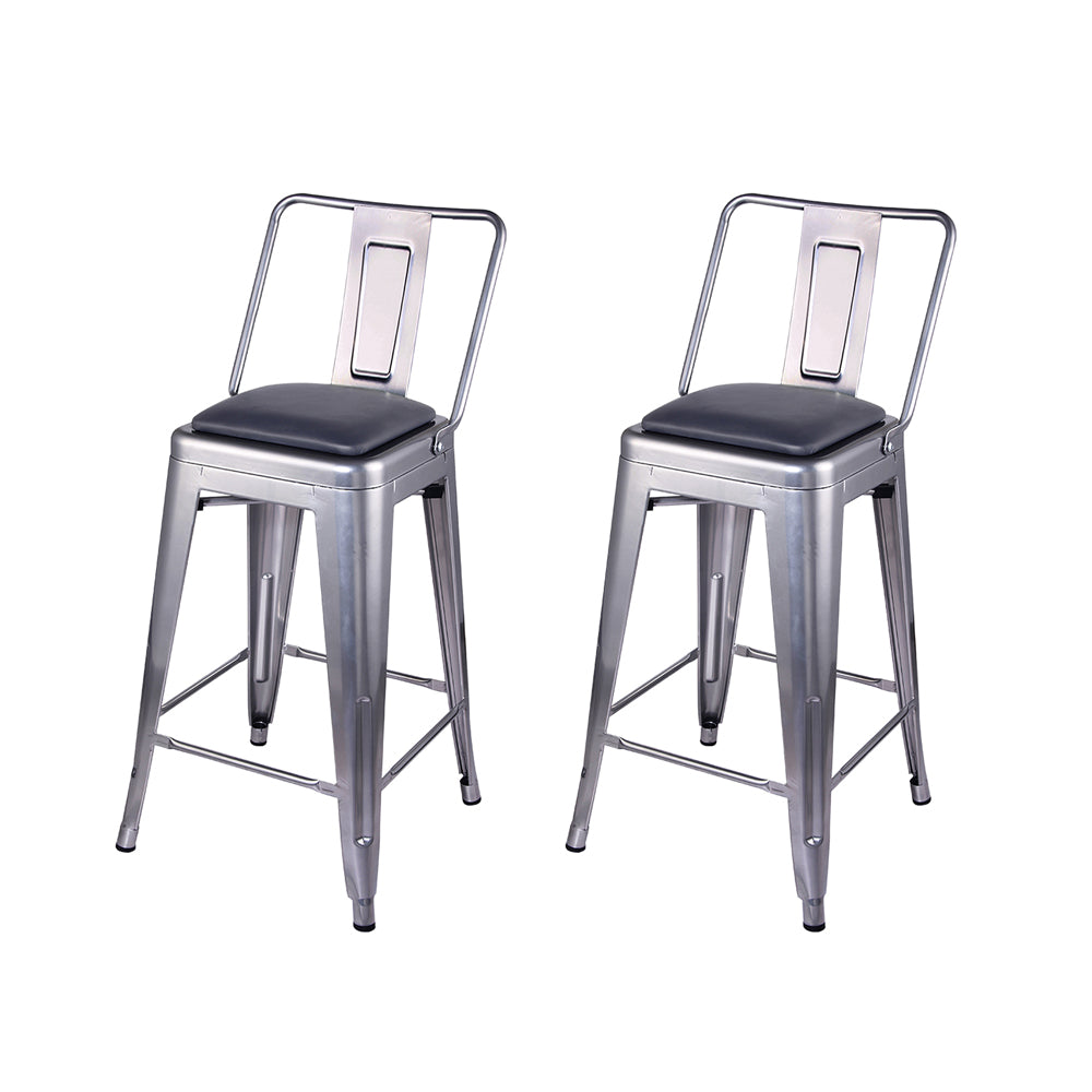 GIA 24 Inches High Back Silver Metal Stool with Black PU Seat