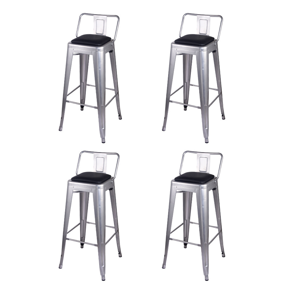 GIA 30 Inch Lowback Silver Stool with Black PU Seat