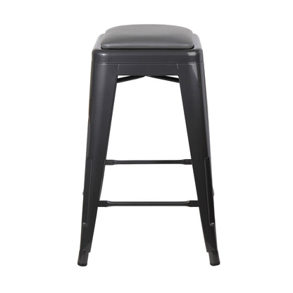 GIA Gun Gray Color 24 Inch Backless Metal Stool with Gray Leather Cushion