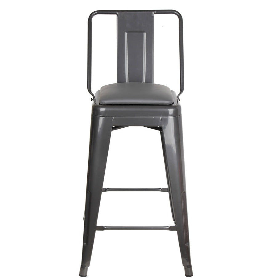 GIA 24 Inches High Back Gungray Metal Stool with Gray PU Seat