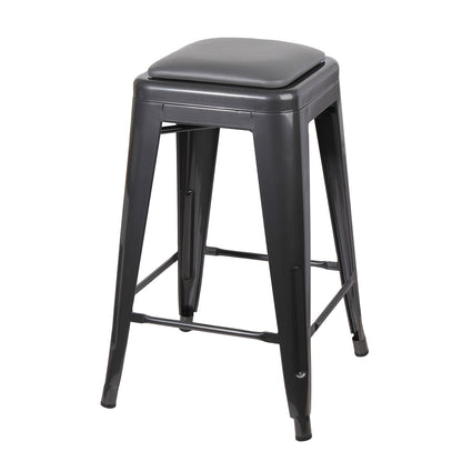 GIA Gun Gray Color 24 Inch Backless Metal Stool with Gray Leather Cushion