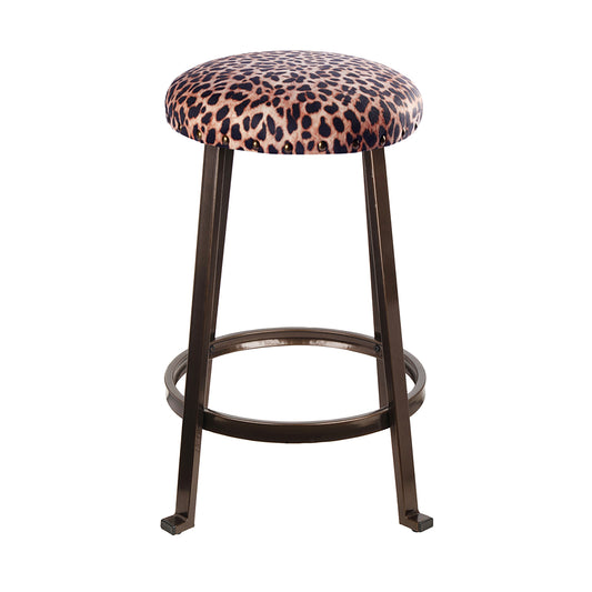 GIA 24 Inch Leopard Cheetah Round Backless Upholstered Bar Stools, Set of 2
