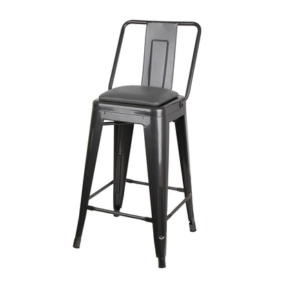 GIA 24 Inches High Back Gungray Metal Stool with Gray PU Seat