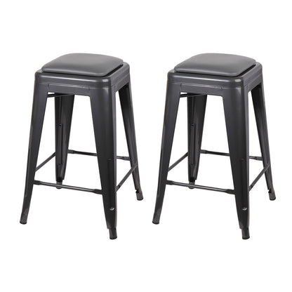 GIA Gun Gray Color 24 Inch Backless Metal Stool with Gray Leather Cushion