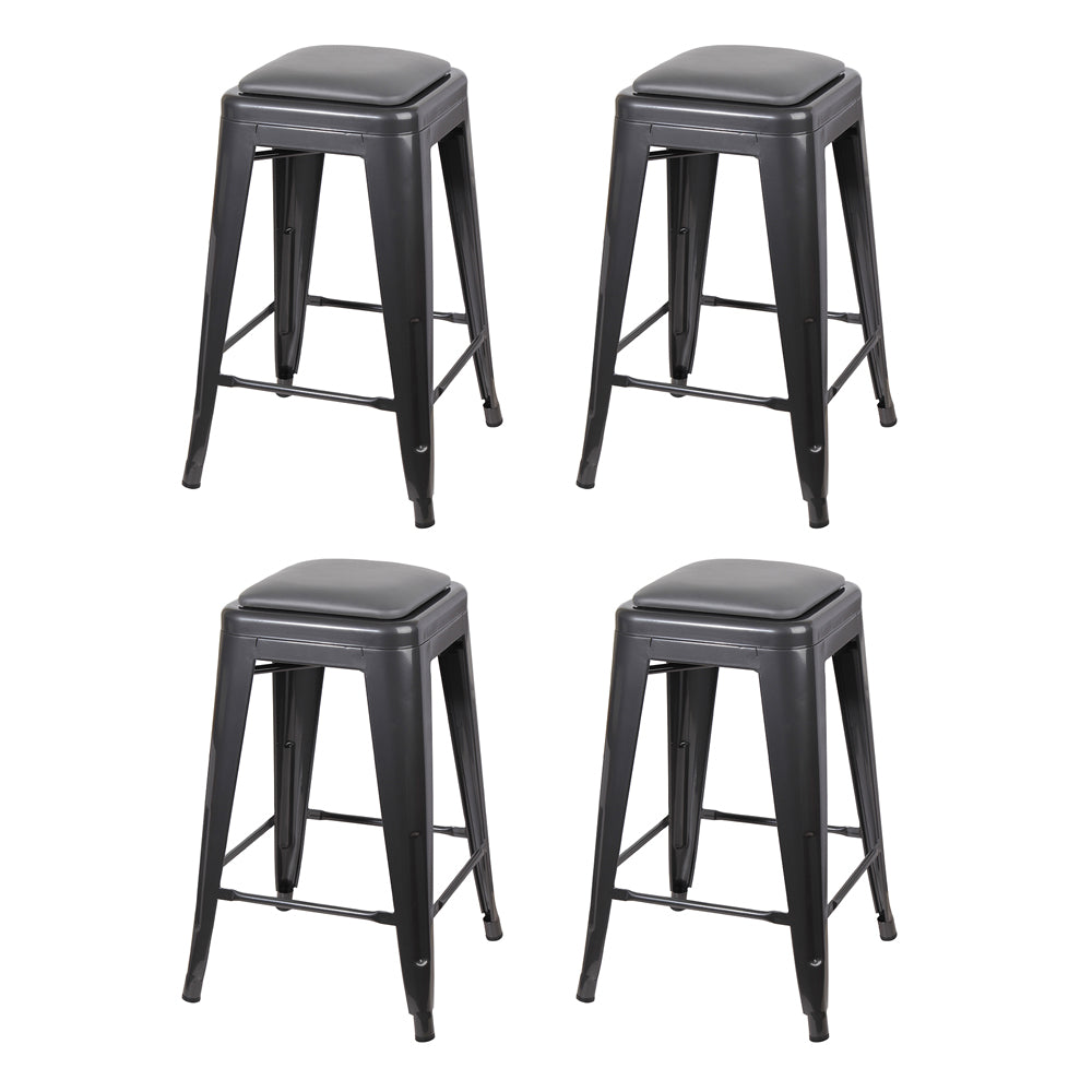 GIA Gun Gray Color 24 Inch Backless Metal Stool with Gray Leather Cushion