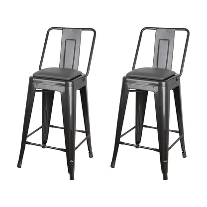 GIA 24 Inches High Back Gungray Metal Stool with Gray PU Seat