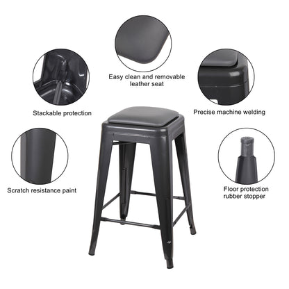 GIA Gun Gray Color 24 Inch Backless Metal Stool with Gray Leather Cushion