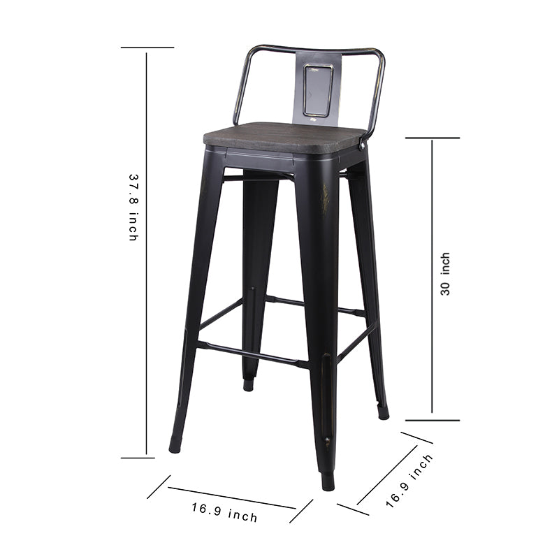 GIA 30 Inch Lowback Black Metal Stool With Wood Seat