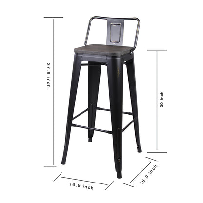 GIA 30 Inch Lowback Black Metal Stool With Wood Seat